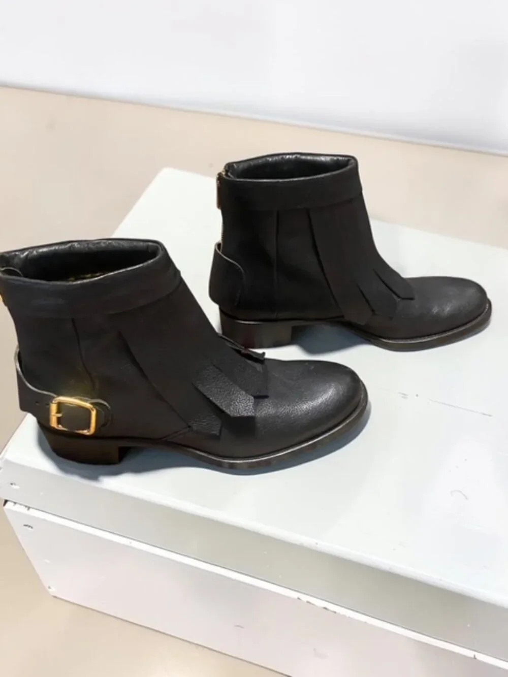 Rupert Sanderson Vrony Black Leather Fringe Boots [Size EU 38.5 / US 8.5]